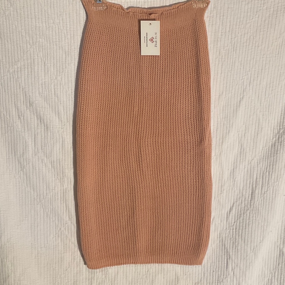 Pink-Tan Knit Midi Skirt